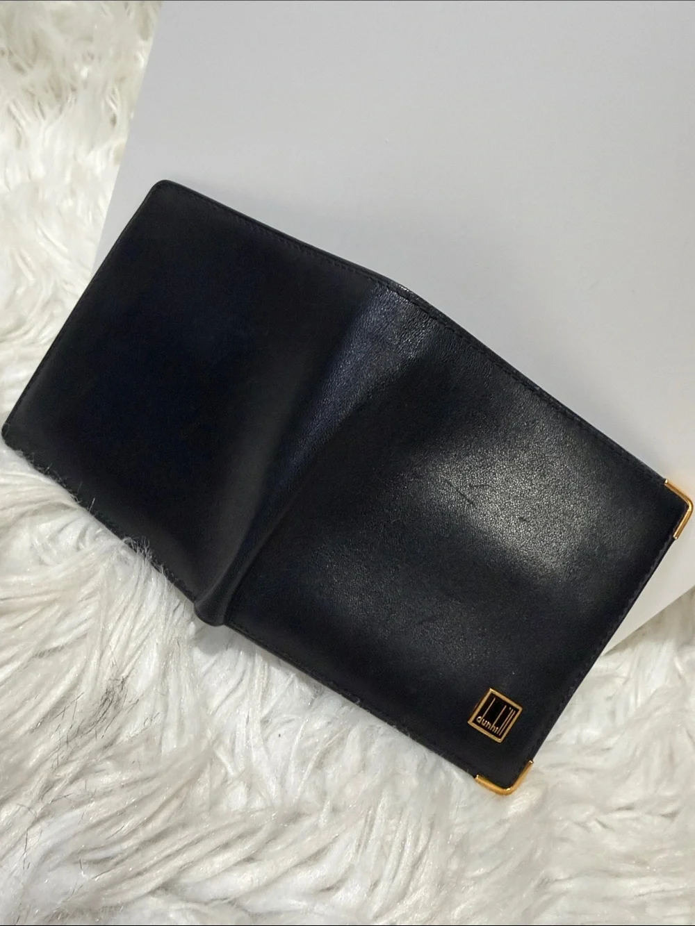 DUNHILL Black Leather Bifold Wallet with Gold Accents